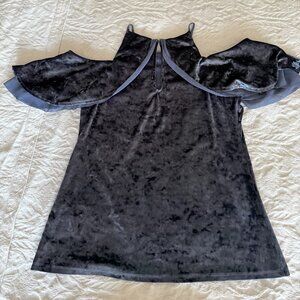 off the shoulder crushed velvet shirt